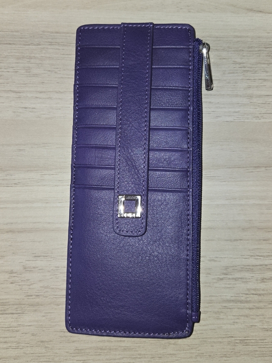 Lodis Handbags - Lodis RFID Purple Leather Slim Wallet Card Holder Zip Pocket New